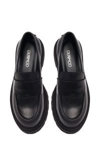 کفش لوفر زنانه چرم مشکی لژدار مدل ماسکولن دری مد