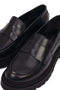 کفش لوفر زنانه چرم مشکی لژدار مدل ماسکولن دری مد