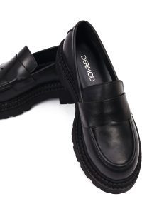 کفش لوفر زنانه چرم مشکی لژدار مدل ماسکولن دری مد