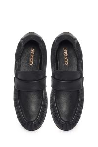 کفش لوفر زنانه چرم مشکی مدل ماسکولن دری مد