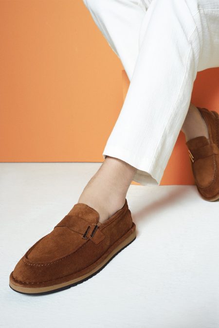 کفش لوفر مردانه جیر عسلی کژوال دری مد