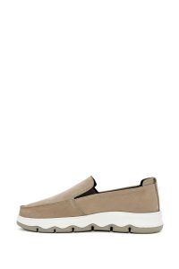 کفش لوفر مردانه چرم نوبوک بژ ویزون راحتی دری مد