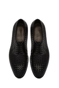 کفش مردانه مشکی چرم بافت‌دار کلاسیک کفش دری مد