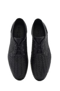 کفش مردانه چرم مشکی بندی بافت‌دار کژوال دری مد