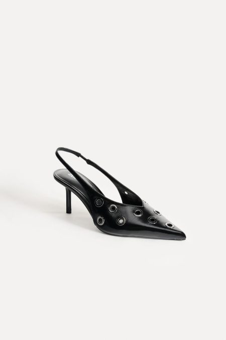 کفش پاشنه بلند زنانه چرمی پشت باز پانچ‌دار زارا – ZARA