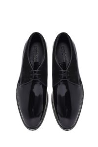 کفش کلاسیک مردانه مشکی چرمی براق بنددار دری مد