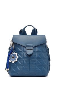 کوله پشتی آبی چاپی با اکسسوری دری مد