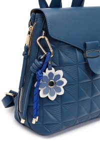 کوله پشتی آبی چاپی با اکسسوری دری مد