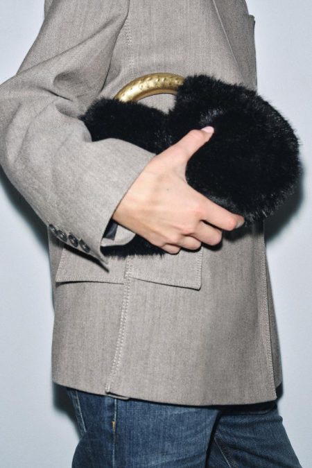 کیف دستی زنانه خز مصنوعی با دسته فلزی زارا – ZARA