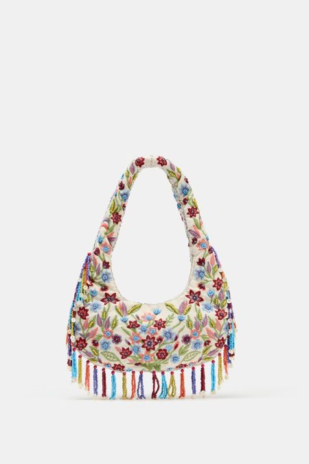 کیف زنانه بیضی با گلدوزی گل‌دار زارا – ZARA