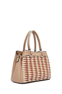کیف زنانه دستی بژ بند بلند بافت‌دار دری مد
