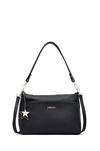 کیف زنانه دستی مشکی بند بلند با اکسسوری دری مد