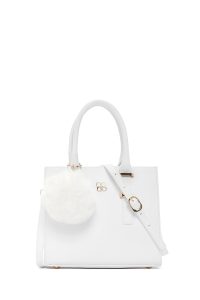 کیف زنانه سفید بلند بنددار با اکسسوری دری مد