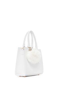 کیف زنانه سفید بلند بنددار با اکسسوری دری مد