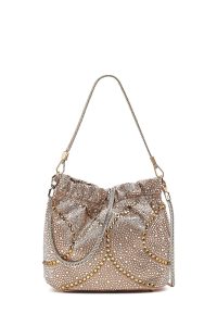 کیف زنانه طلایی بلند زنجیری سنگی مینی مراسم دری مد