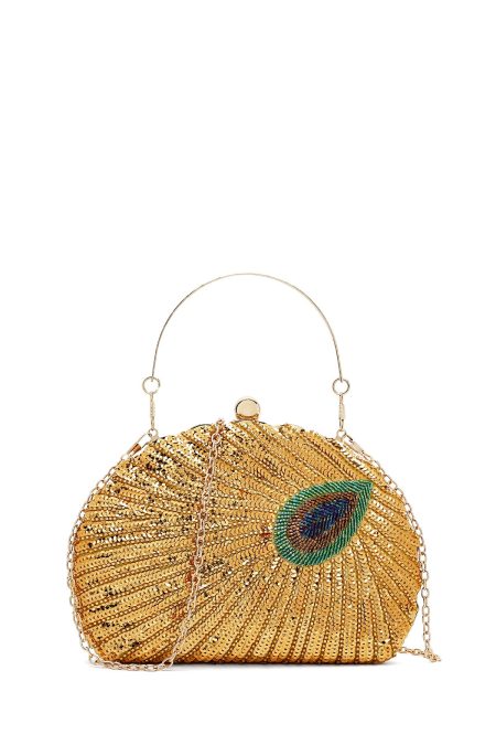 کیف زنانه طلایی بلند زنجیری پولکی مکعبی ابی دری مد