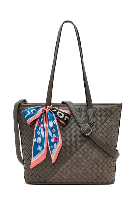 کیف زنانه طوسی بلند بنددار با اکسسوری دری مد