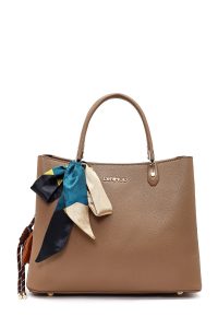 کیف زنانه طوسی بلند بنددار با اکسسوری دری مد