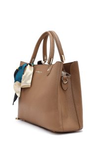 کیف زنانه طوسی بلند بنددار با اکسسوری دری مد