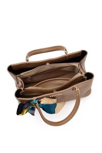 کیف زنانه طوسی بلند بنددار با اکسسوری دری مد