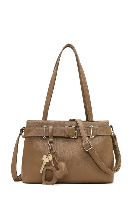 کیف زنانه قهوه‌ای بلند با اکسسوری دری مد