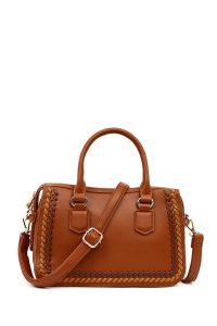 کیف زنانه قهوه‌ای بلند با جزئیات بافت دری مد