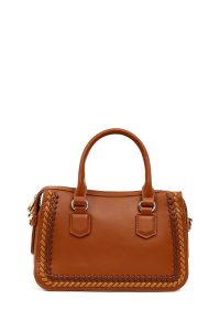 کیف زنانه قهوه‌ای بلند با جزئیات بافت دری مد