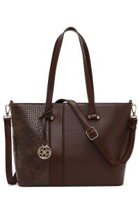 کیف زنانه قهوه‌ای بلند بنددار دری مد