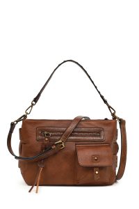 کیف زنانه قهوه‌ای بلند بنددار دری مد