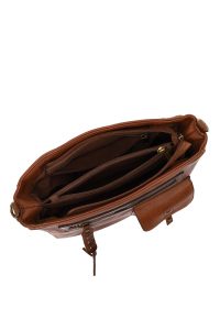 کیف زنانه قهوه‌ای بلند بنددار دری مد