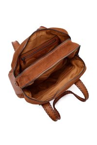 کیف زنانه قهوه‌ای بلند بنددار دری مد