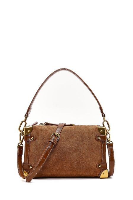 کیف زنانه قهوه‌ای بلند سوئیت چرمی مینی دری مد