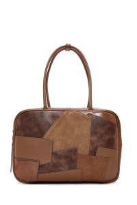 کیف زنانه قهوه‌ای بلند طرح‌دار دری مد