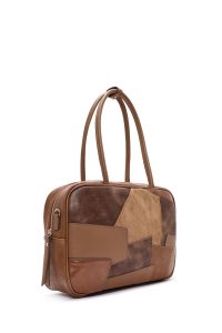 کیف زنانه قهوه‌ای بلند طرح‌دار دری مد