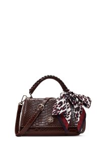 کیف زنانه قهوه‌ای بلند کروکو طرح‌دار کلاسیک دری مد