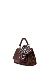 کیف زنانه قهوه‌ای بلند کروکو طرح‌دار کلاسیک دری مد