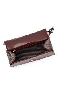 کیف زنانه قهوه‌ای بلند کروکو طرح‌دار کلاسیک دری مد