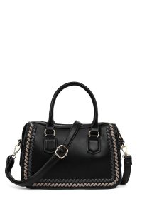 کیف زنانه مشکی بلند با جزئیات بافت دری مد