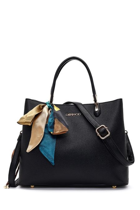 کیف زنانه مشکی بلند بنددار با اکسسوری دری مد