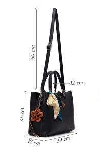 کیف زنانه مشکی بلند بنددار با اکسسوری دری مد