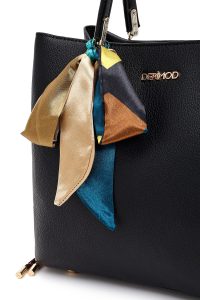 کیف زنانه مشکی بلند بنددار با اکسسوری دری مد