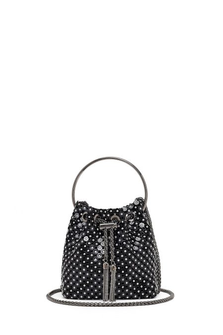 کیف زنانه مشکی بلند زنجیری سنگی مینی مراسم دری مد