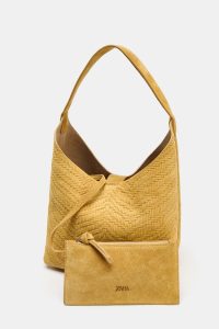 کیف زنانه چرمی جیر بافت‌دار زارا – ZARA