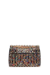 کیف زنانه چند رنگ بلند بند زنجیری سنگ‌دار مجلسی دری مد