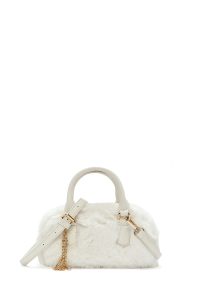 کیف زنانه کرم بلند مینی با جزئیات اکسسوری پشمی دری مد