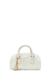 کیف زنانه کرم بلند مینی با جزئیات اکسسوری پشمی دری مد