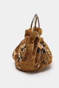 کیف سطلی زنانه گلدوزی افکت مخمل کبریتی زارا – ZARA
