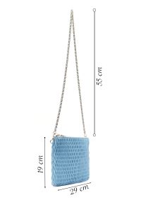 کیف مجلسی زنانه آبی طرح‌دار با بند زنجیری بلند دری مد