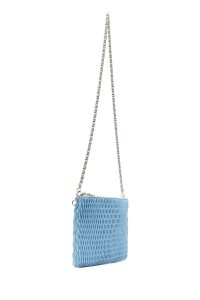 کیف مجلسی زنانه آبی طرح‌دار با بند زنجیری بلند دری مد