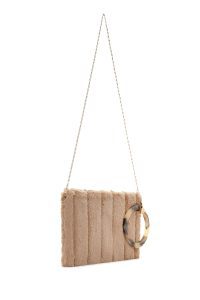 کیف مجلسی زنانه بژ دستی پشمی با بند زنجیری دری مد